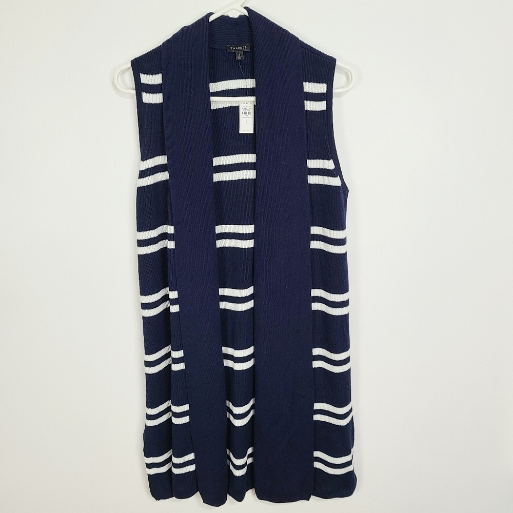 Talbots | NWT Striped Cardigan Vest Navy White Small